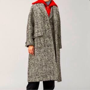 Tory Burch Oversized Tweed Coat Black Grey White 6 🔖